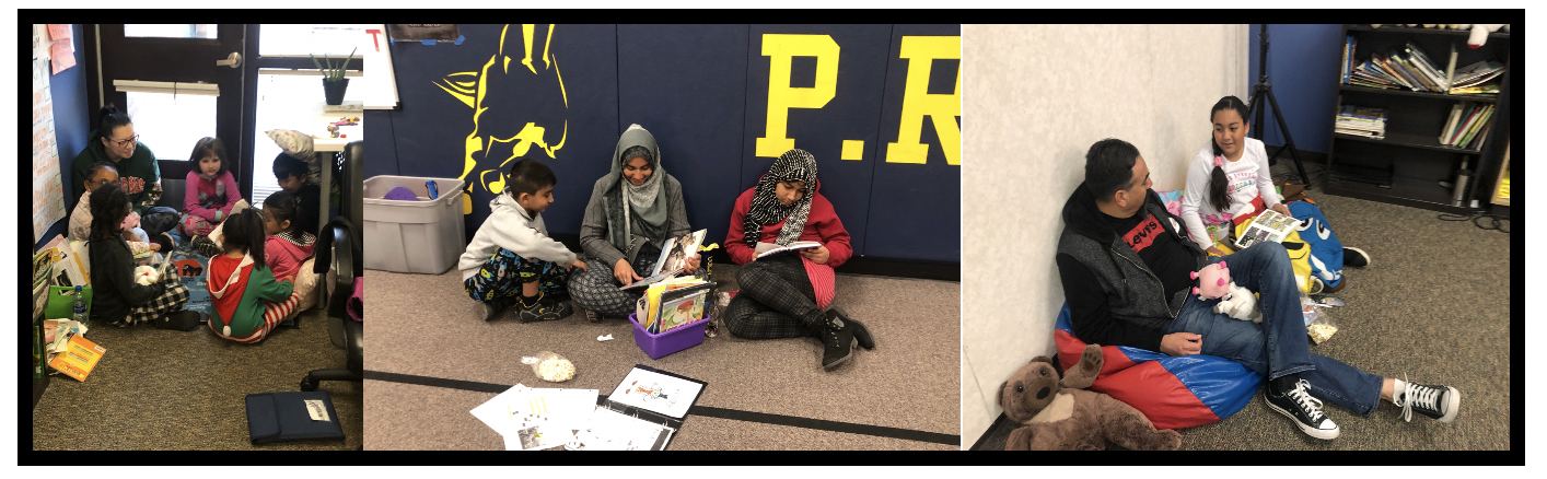 Pictures of students reading with family members Pictures of students reading with family members